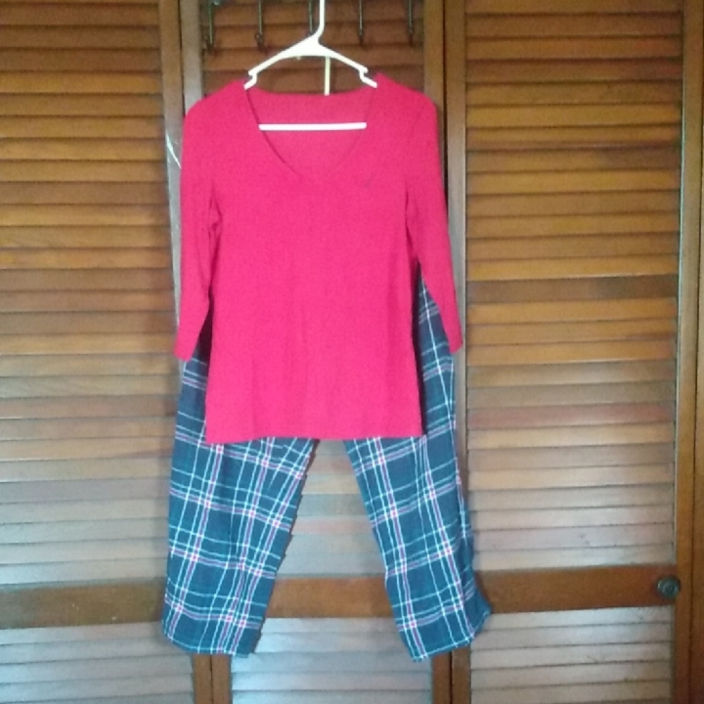 Nautica Red Top with Plaid Pajama Pants